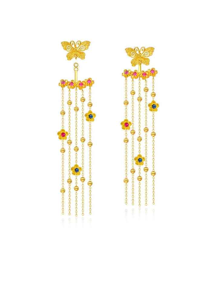 Stylish Yellow Sterling Silver Overgild Removable Crystal Zircon Tassel Drop Earrings