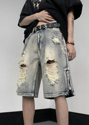 Stylish Zippered Hole High Waist Denim Mens Shorts Summer