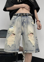 Stylish Zippered Hole High Waist Denim Mens Shorts Summer