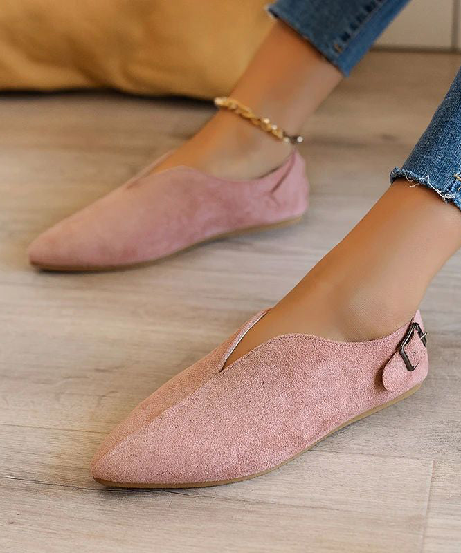 Suede Khaki Women Splicing Flat Shoes For Pointed Toe