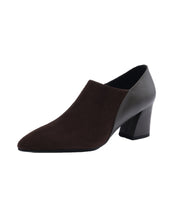 Suede Zippered Splicing Boutique Brown Chunky Heels Pointed Toe