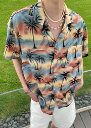 Summer Coconut Print Vacation Style Short Sleeved Men Shirt