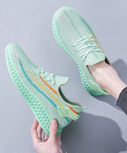 Summer Green Knit Fabric Cross Strap Embossed Hollow Out Flat Feet Shoes