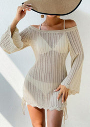 Summer New Beach Hollow Out Off The Shoulder Knitted Cover Up