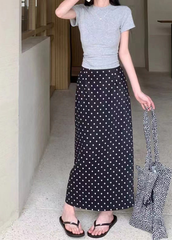 Summer New Black Polka Dot Split Straight Leg High Waisted Skirt