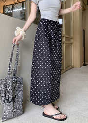 Summer New Black Polka Dot Split Straight Leg High Waisted Skirt