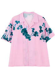 Summer Pink Short Sleeved Cuban Collar Men Hawaiian Shirts