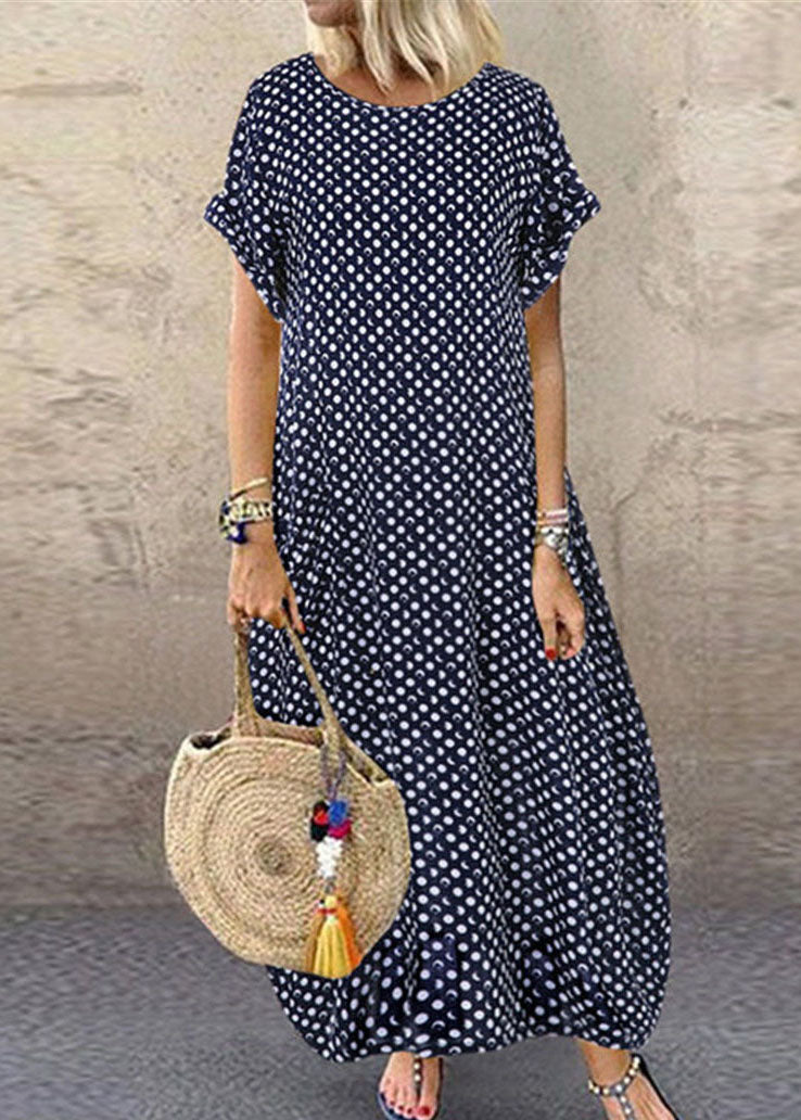 Summer Polka Blue geometry Print Short Sleeve Plus Size Dress