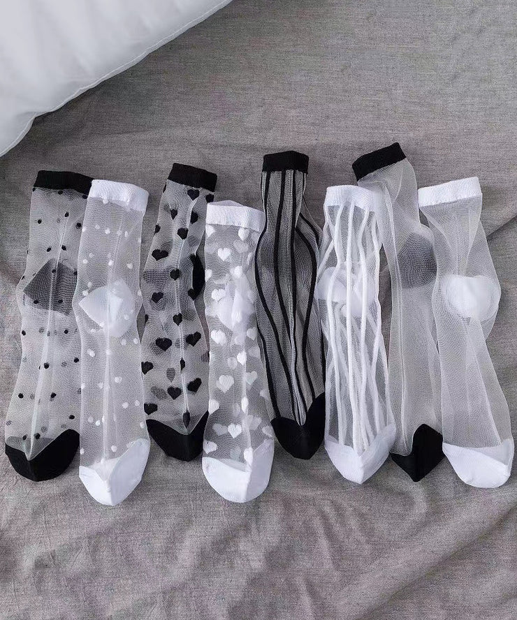 Summer Thin Jacquard Transparent Mesh Mid Length Socks