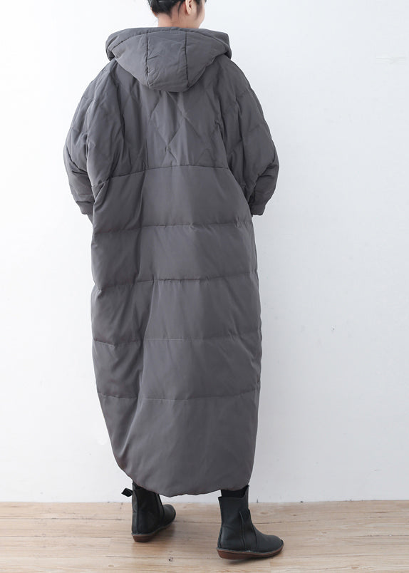 Limited Stock-Grauer warmer Daunenmantel Plus Size Parka dicker Maxi Cardigan mit Kapuze