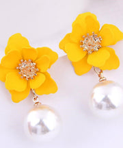 Temperament Female Fashion Yellow Metal Imitation Pearl Jewelry Drop Earrings