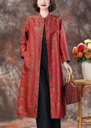 Top Quality Red Stand Collar Button Silk Coats Spring