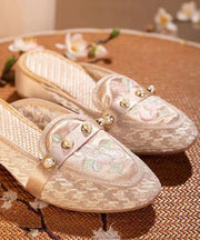 Tulle Embroideried Nail Bead Splicing Pink Elegant Slide Sandals