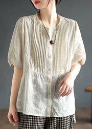 Unique Apricot Hollow Out Embroideried Wrinkled Patchwork Cotton Top Summer