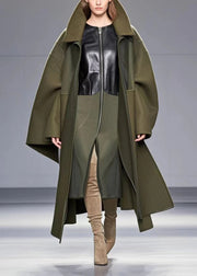 Unique Army Green Patchwork Woolen Fake Coat Trench Fall