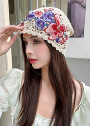 Unique Beige Embroideried Hollow Out Knit Bonnie Hat