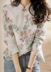 Unique bamboo pattern Print Linen Blouses Spring