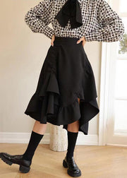 Unique Black Asymmetrical High Waist Patchwork Cotton Skirt Summer