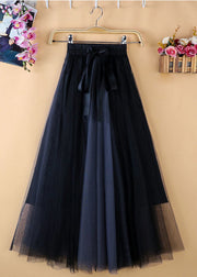 Unique Black Blue High Waist Patchwork Bow Tulle Skirt Summer