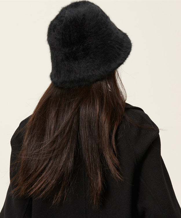 Unique Black Faux Fur Cloche Hat