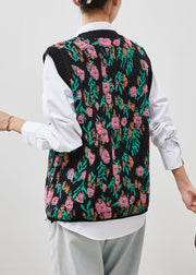 Unique Black Jacquard Warm Knit Vests Winter