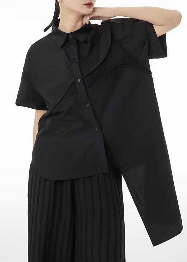 Unique Black Low High Design Cotton Blouses Summer