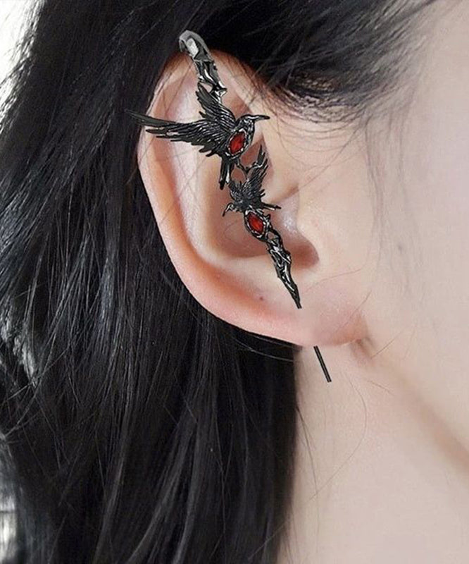 Unique Black Metal Agate Crow Stud Earrings