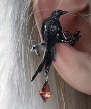 Unique Black Metal Alloy Crystal Bird Drop Earrings