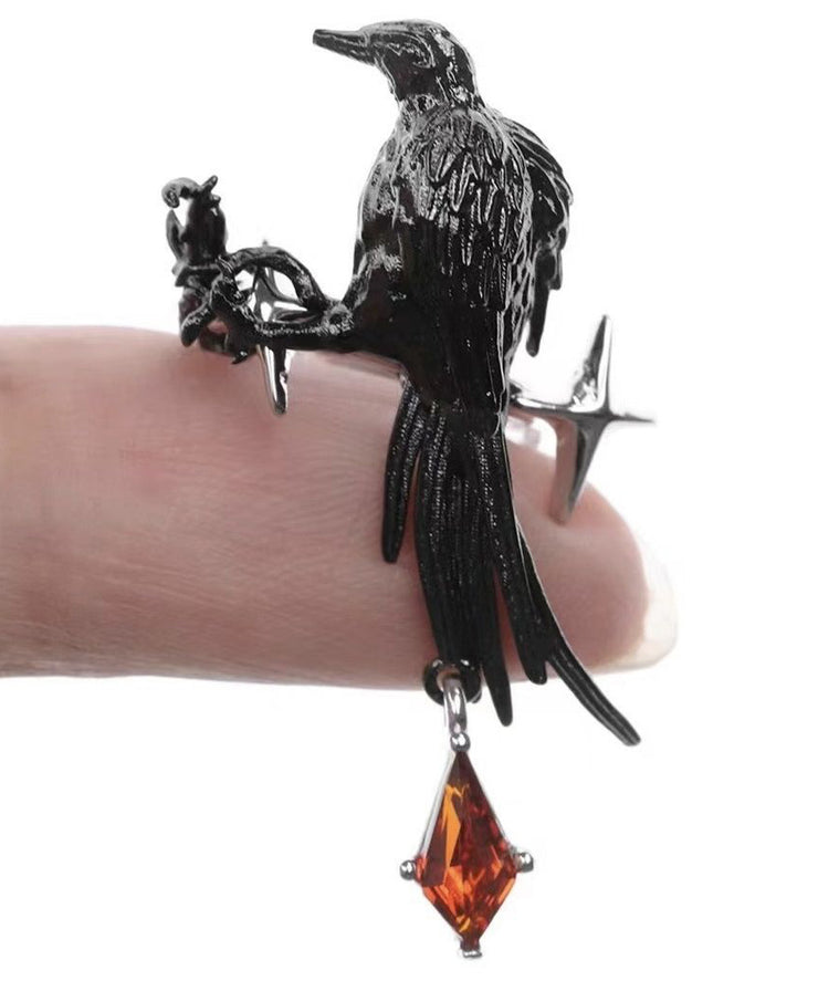 Unique Black Metal Alloy Crystal Bird Drop Earrings