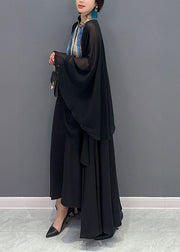 Unique Black Oversized Patchwork Exra Large Hem Chiffon Long Dress Spring