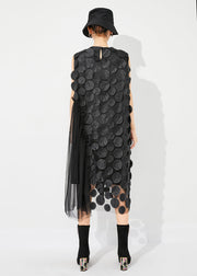 Unique Black Oversized Patchwork Tulle Holiday Dress Sleeveless