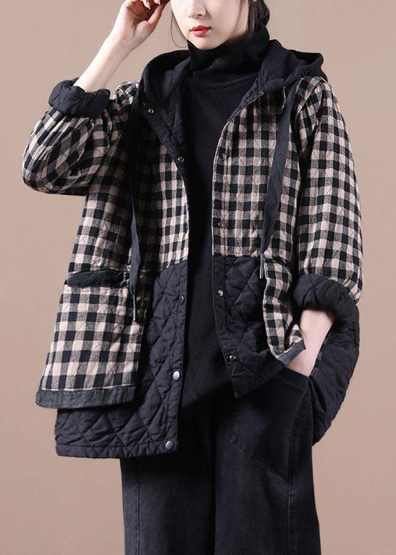 Red Plaid Patchwork Women Winter Parkas