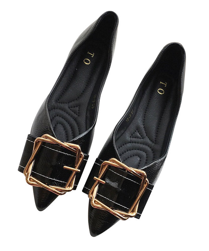 Unique Black Pointed Toe Splicing Flat Shoes