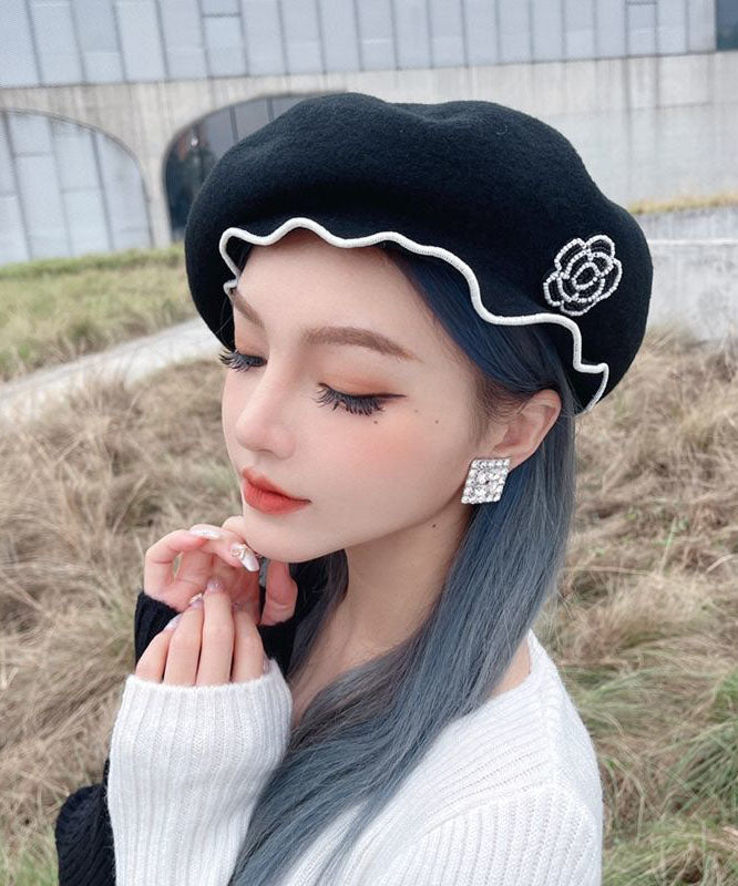 Unique Black Ruffled Original Design Woolen Breton Hat