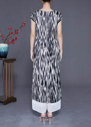 Unique Black Striped Side Open Silk Holiday Dress Summer