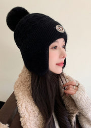 Unique Black Warm Knitted Cotton Bonnie Hat