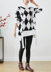 Unique Black White Plaid Turtle Neck Knit Pullover Winter