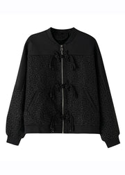 Unique Black Zippered Patchwork Button Coats Fall