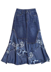 Unique Blue Asymmetrical Chiffon Patchwork Design Denim Skirt Spring