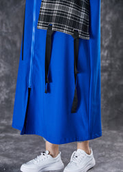 Unique Blue Oversized Patchwork Applique Cotton Trench Coat Fall