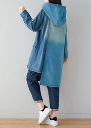 Unique Blue Oversized Patchwork Cotton Sweatshirts Dress Spring