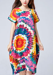 Unique Blue Oversized Print Cotton Beach Dresses Summer