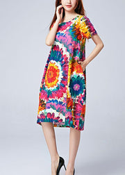 Unique Blue Oversized Print Cotton Beach Dresses Summer