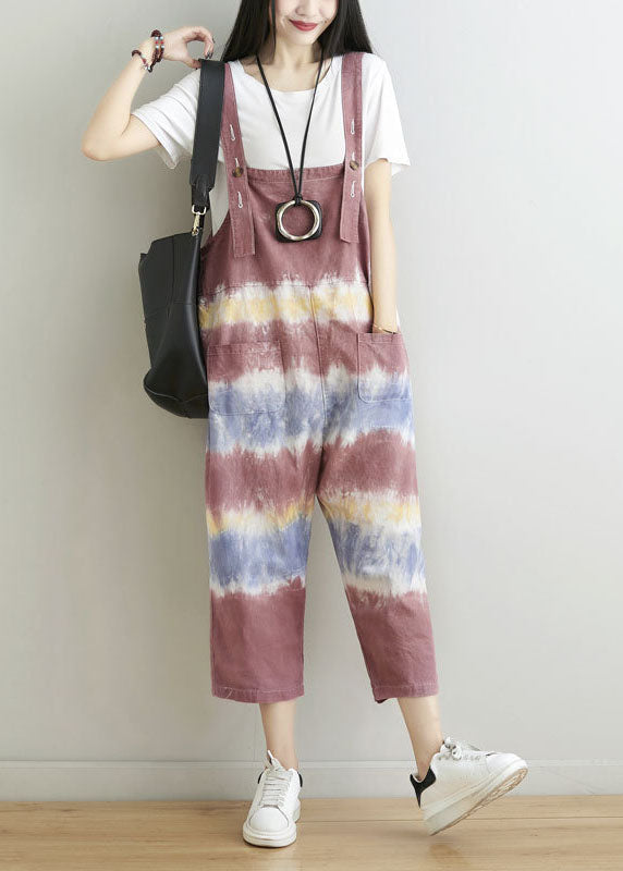 Unique Brick Red Oversized Tie Dye Cotton Jumpsuits Spring