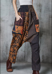 Unique Brown Oversized Patchwork Cotton Harem Pants Spring