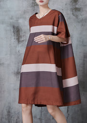 Unique Brown Oversized Striped Cotton Work Dress Summer