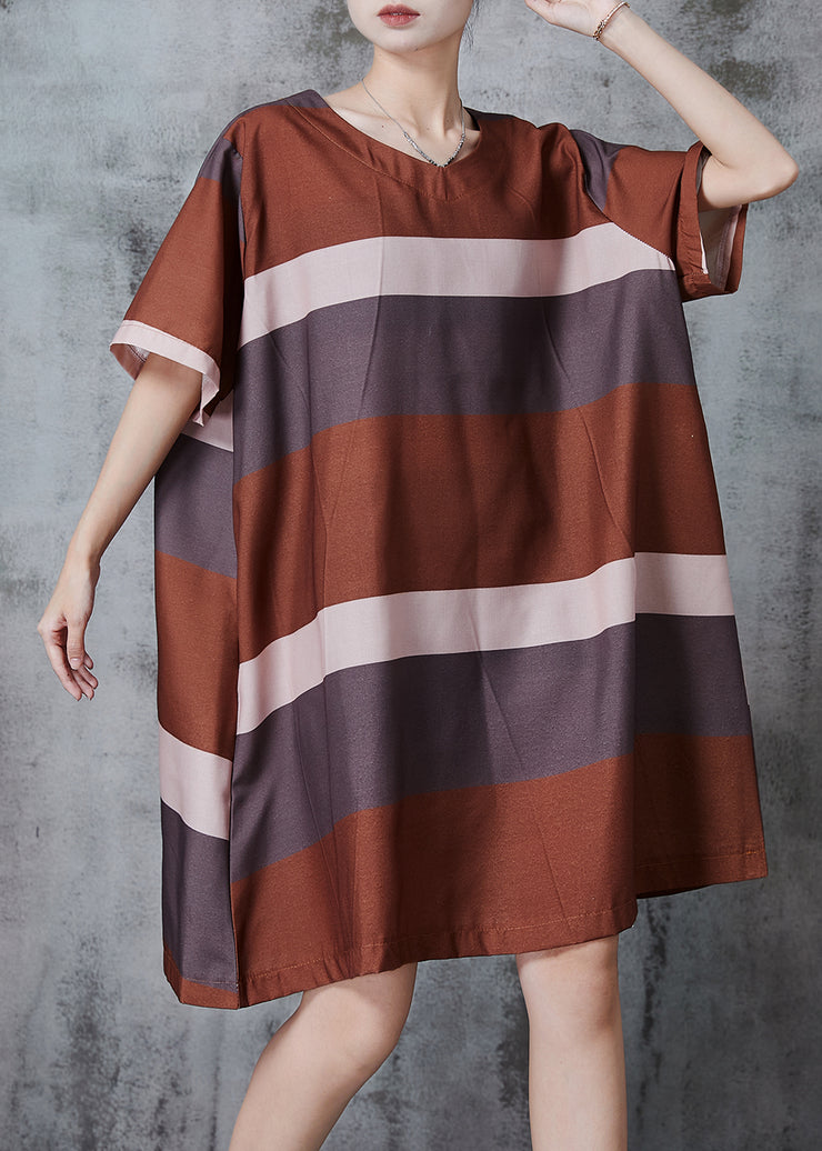 Unique Brown Oversized Striped Cotton Work Dress Summer