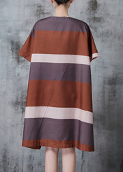 Unique Brown Oversized Striped Cotton Work Dress Summer