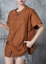 Unique Caramel Asymmetrical Oversized Cotton Shirt Tops Summer