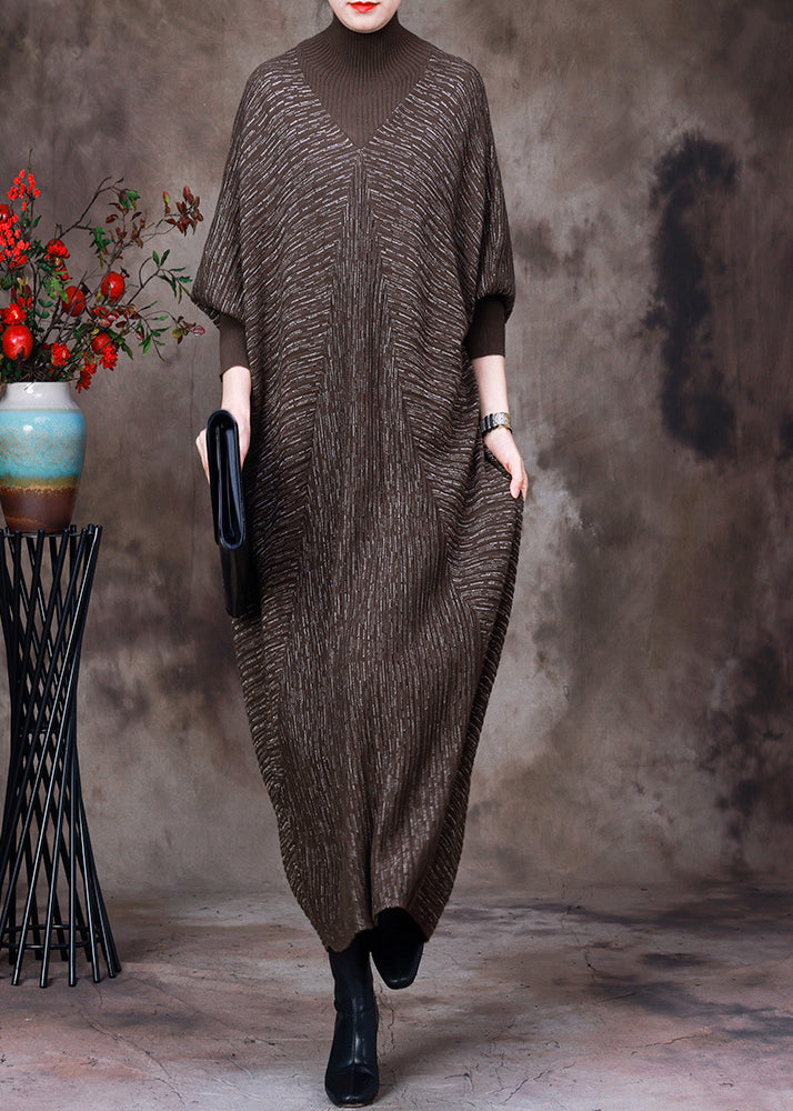 Unique Chocolate Green Colour Patchwork Velour Vacation Dresses Batwing Sleeve